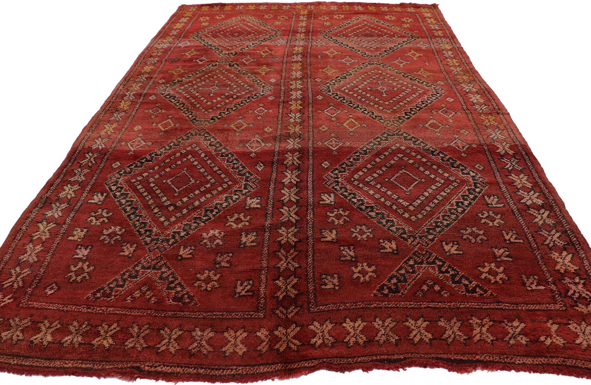 Hand-Knotted Vintage Berber Red Moroccan Rug with Tribal Style