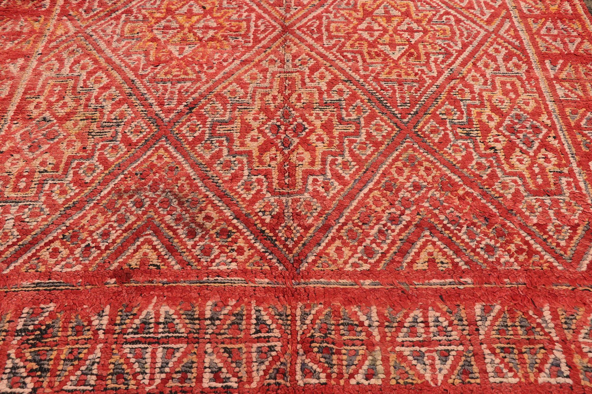 Vintage Red Beni MGuild Moroccan Rug, Midcentury Meets Global Bohemian In Good Condition For Sale In Dallas, TX
