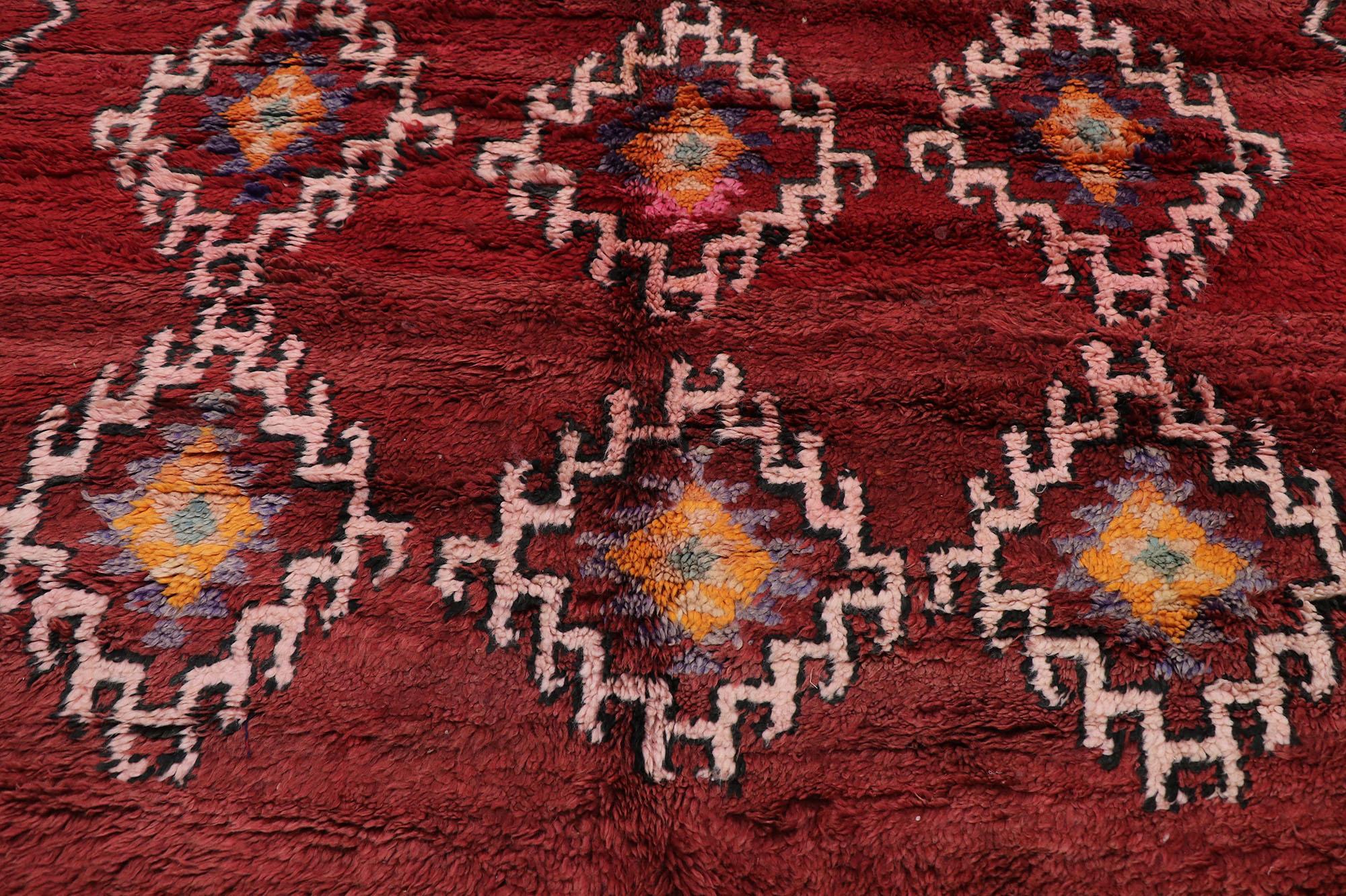 Vintage Berber Red Moroccan Rug with Tribal Style In Good Condition For Sale In Dallas, TX
