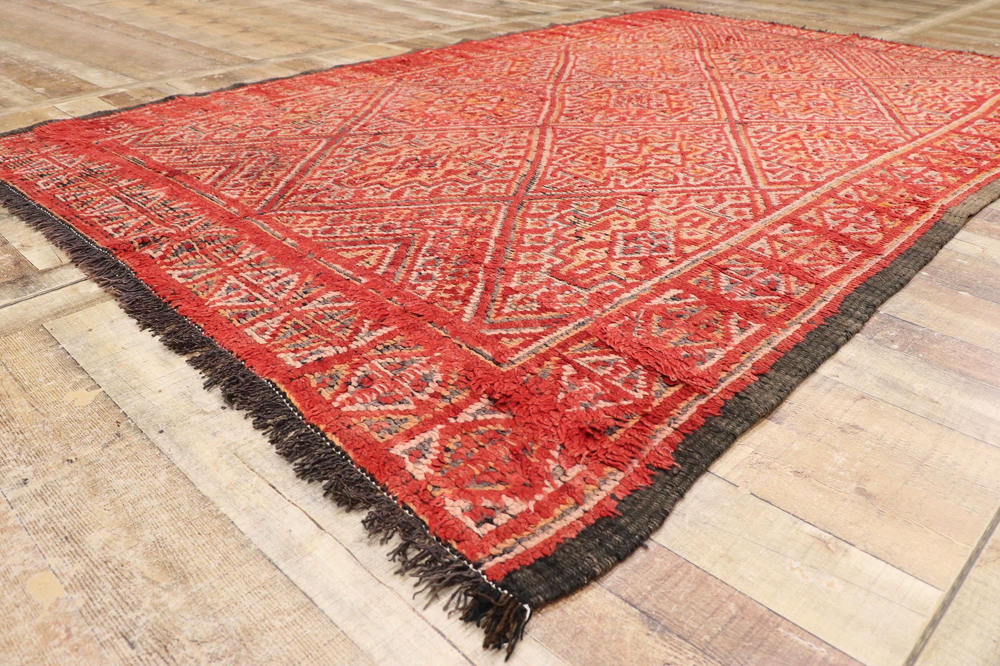 Wool Vintage Red Beni MGuild Moroccan Rug, Midcentury Meets Global Bohemian For Sale