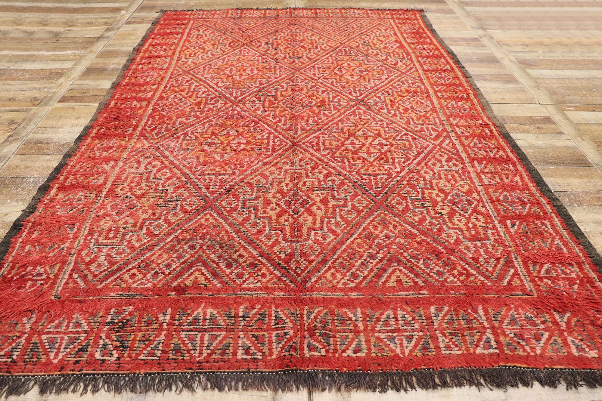 Vintage Red Beni MGuild Moroccan Rug, Midcentury Meets Global Bohemian For Sale 1