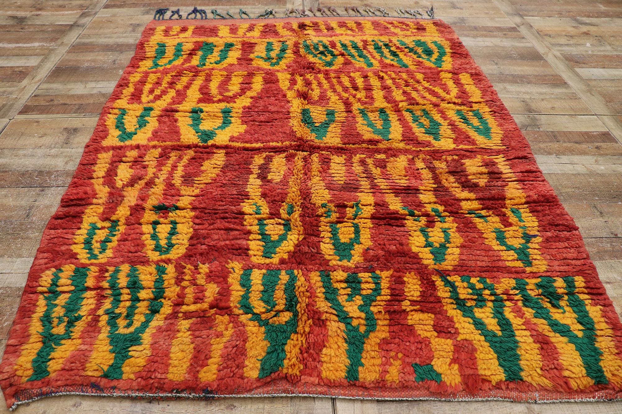 Wool Vintage Red Boujad Moroccan Rug, Southwest Boho Chic Meets Tribal Enchantment For Sale