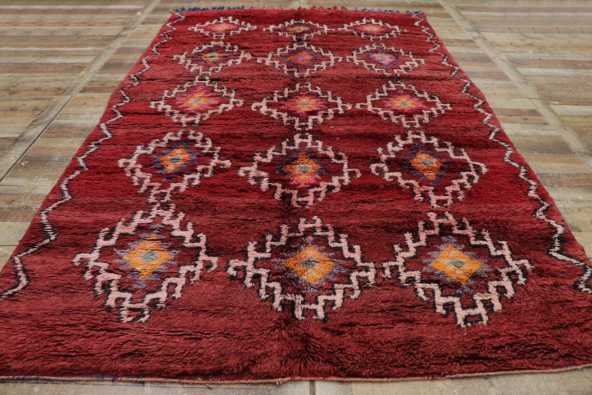 Vintage Berber Red Moroccan Rug with Tribal Style For Sale 1