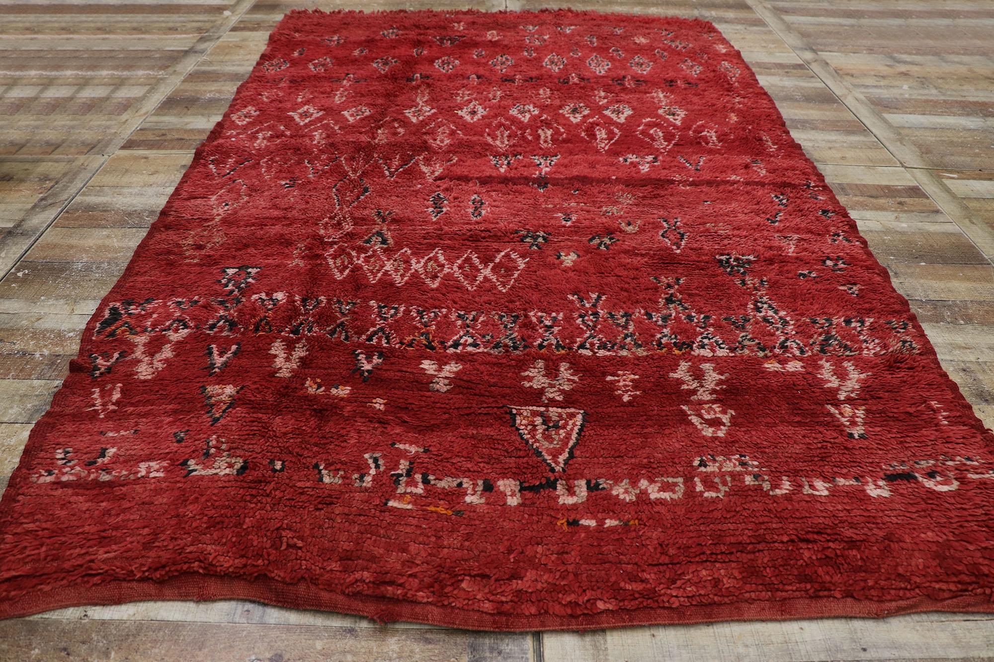 Vintage Berber Red Moroccan Rug with Tribal Style For Sale 1