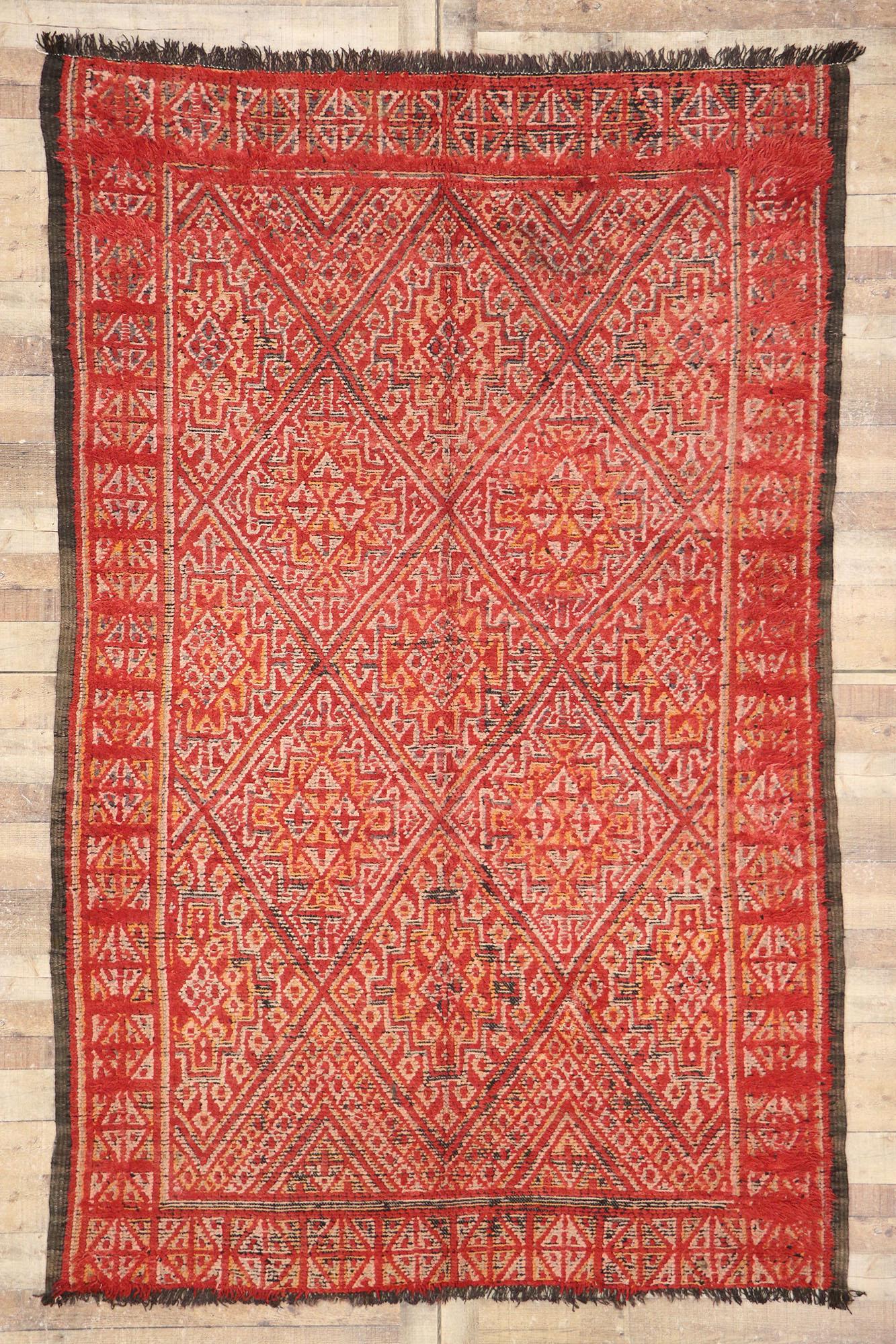 Vintage Red Beni MGuild Moroccan Rug, Midcentury Meets Global Bohemian For Sale 2
