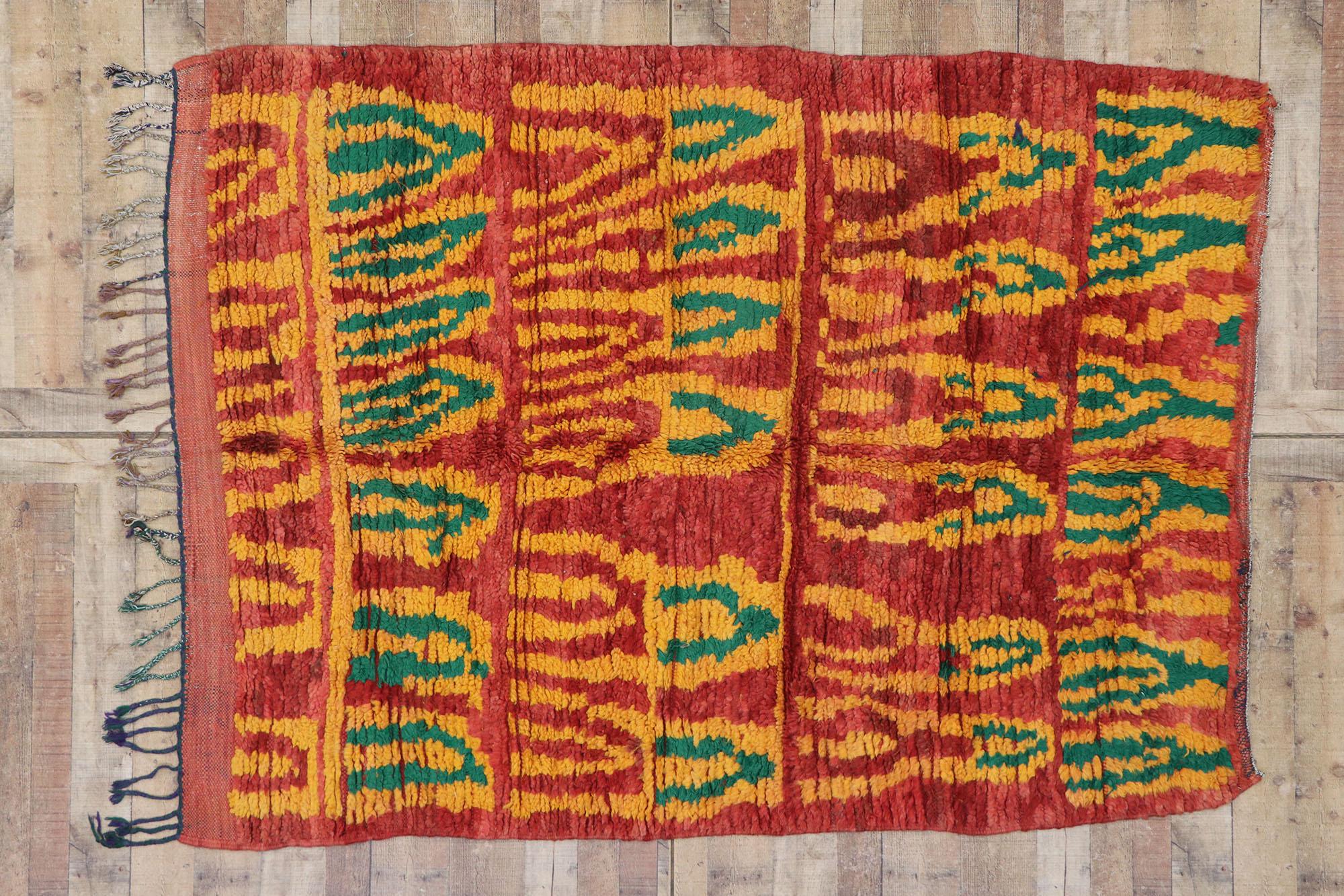 Vintage Red Boujad Moroccan Rug, Southwest Boho Chic Meets Tribal Enchantment For Sale 1