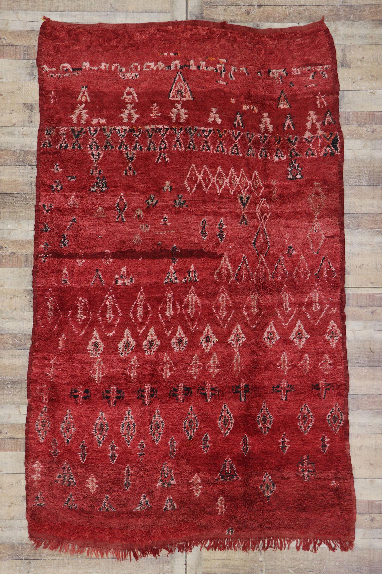 Vintage Berber Red Moroccan Rug with Tribal Style For Sale 2