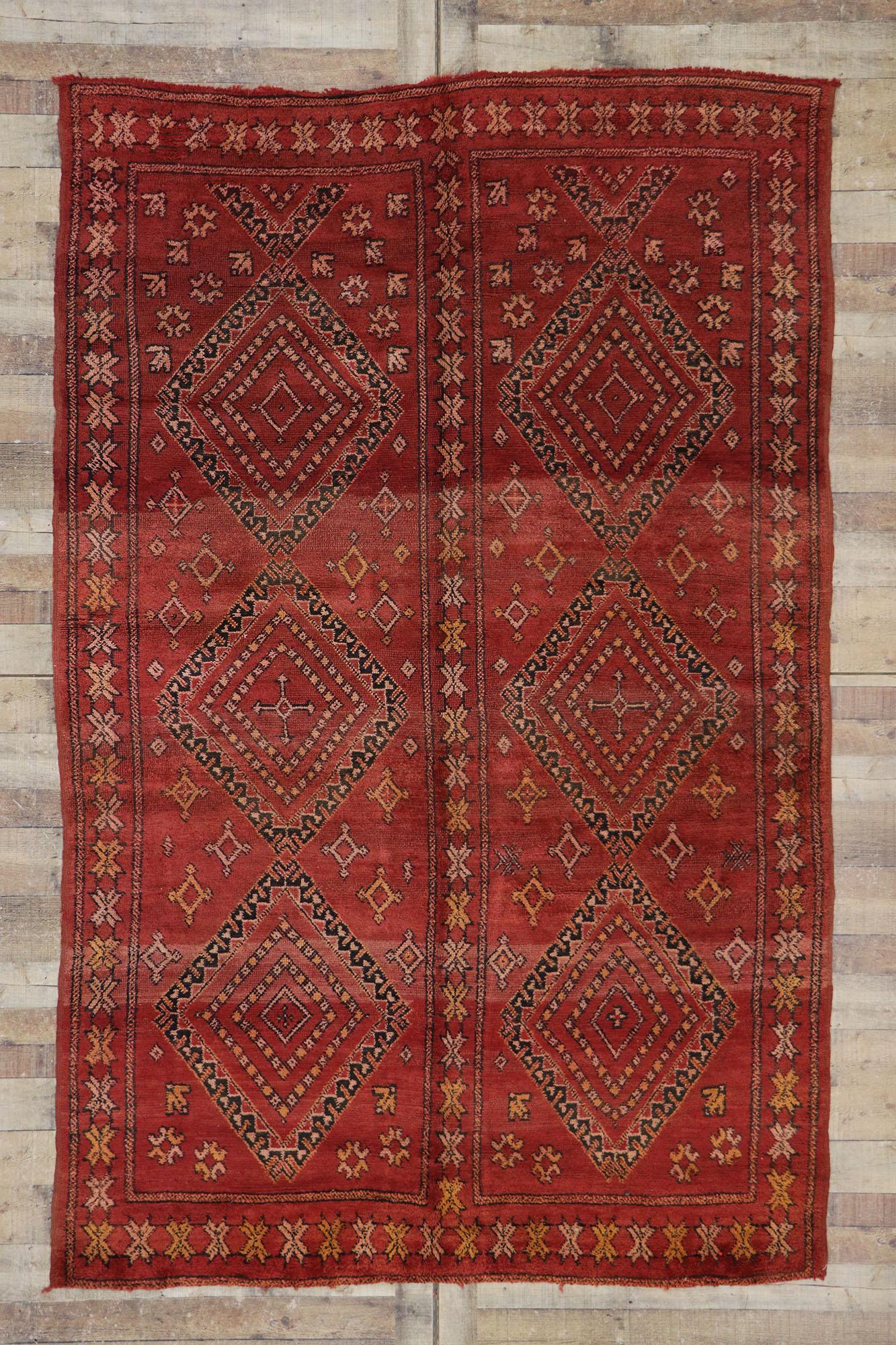 Vintage Berber Red Moroccan Rug with Tribal Style 2