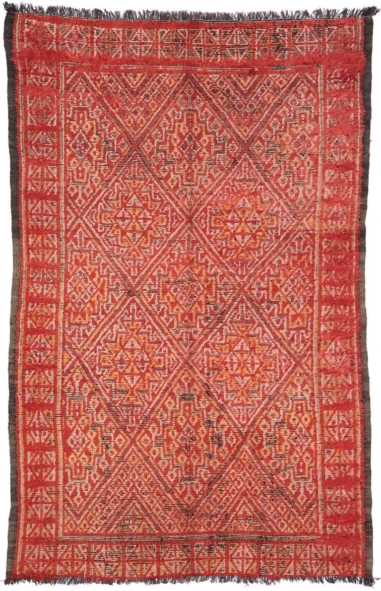Vintage Berber Red Moroccan Rug with Tribal Style For Sale at 1stDibs