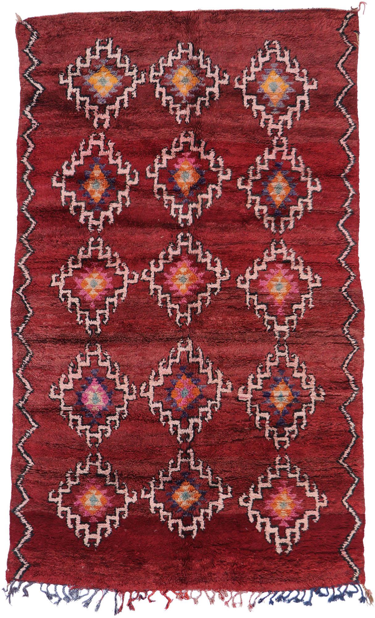 Vintage Berber Red Moroccan Rug with Tribal Style For Sale 3
