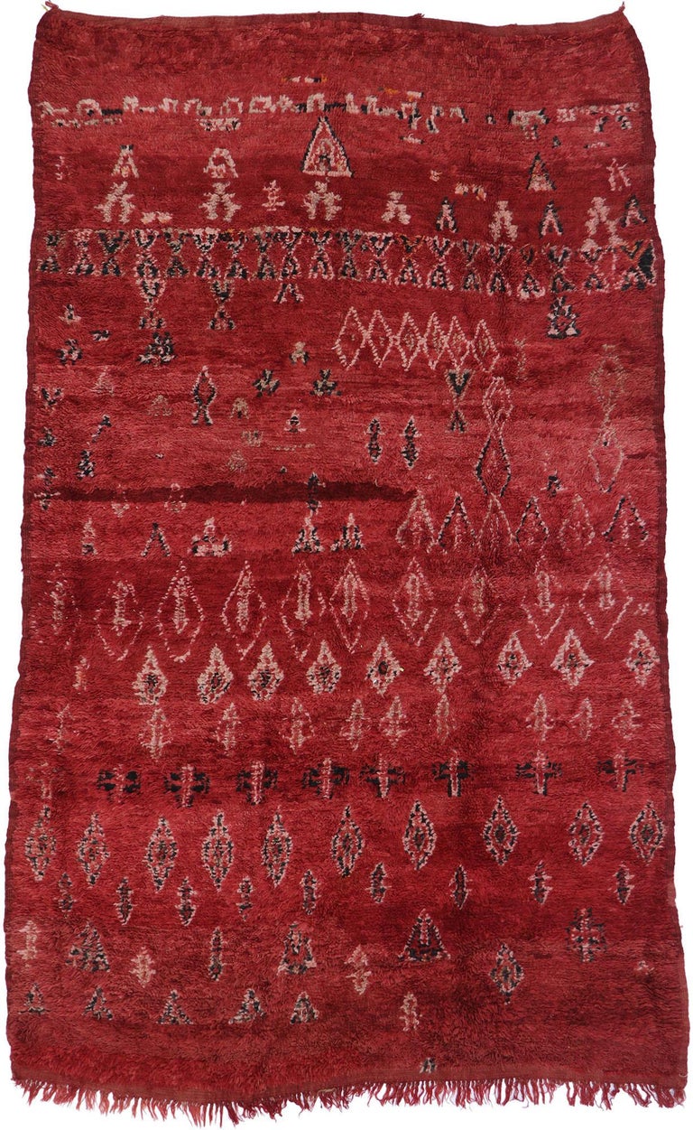 Vintage Berber Red Moroccan Rug with Tribal Style For Sale at 1stDibs