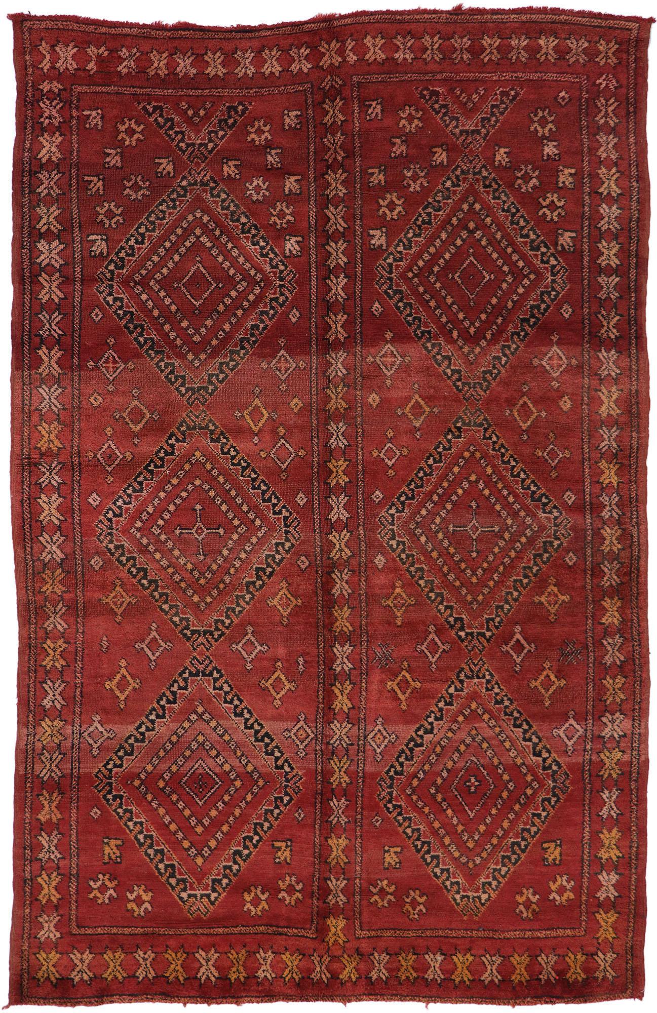 Vintage Berber Red Moroccan Rug with Tribal Style 3