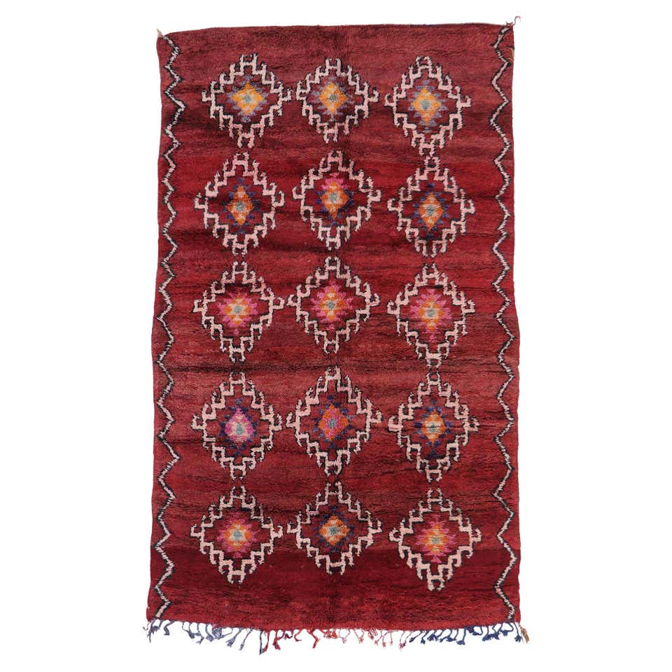 Vintage Red Moroccan Rug, Modern Tribal Style Berber Moroccan Rug For ...