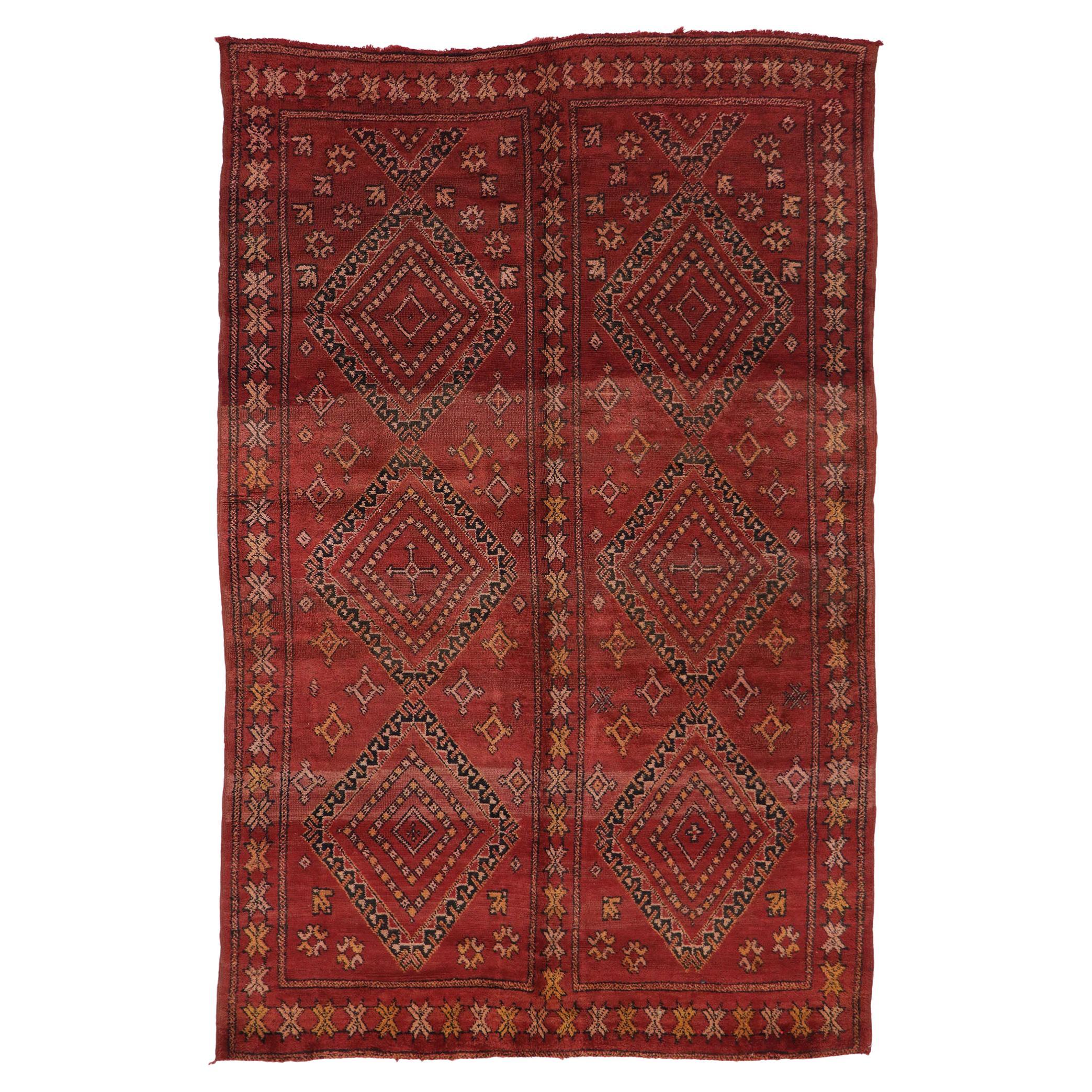 Vintage Berber Red Moroccan Rug with Tribal Style