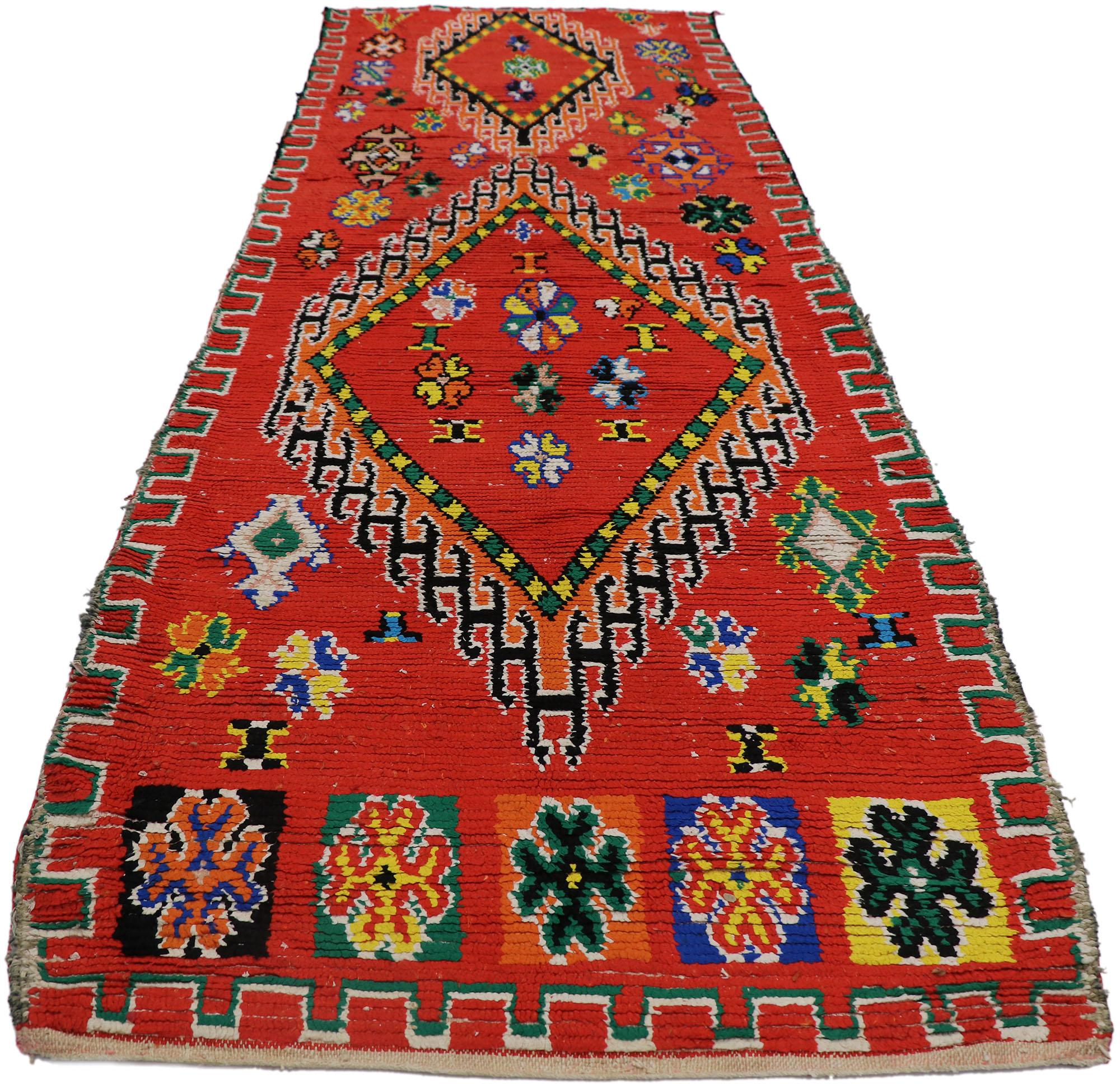Hand-Knotted Vintage Berber Red Moroccan Runner with Tribal Style For Sale