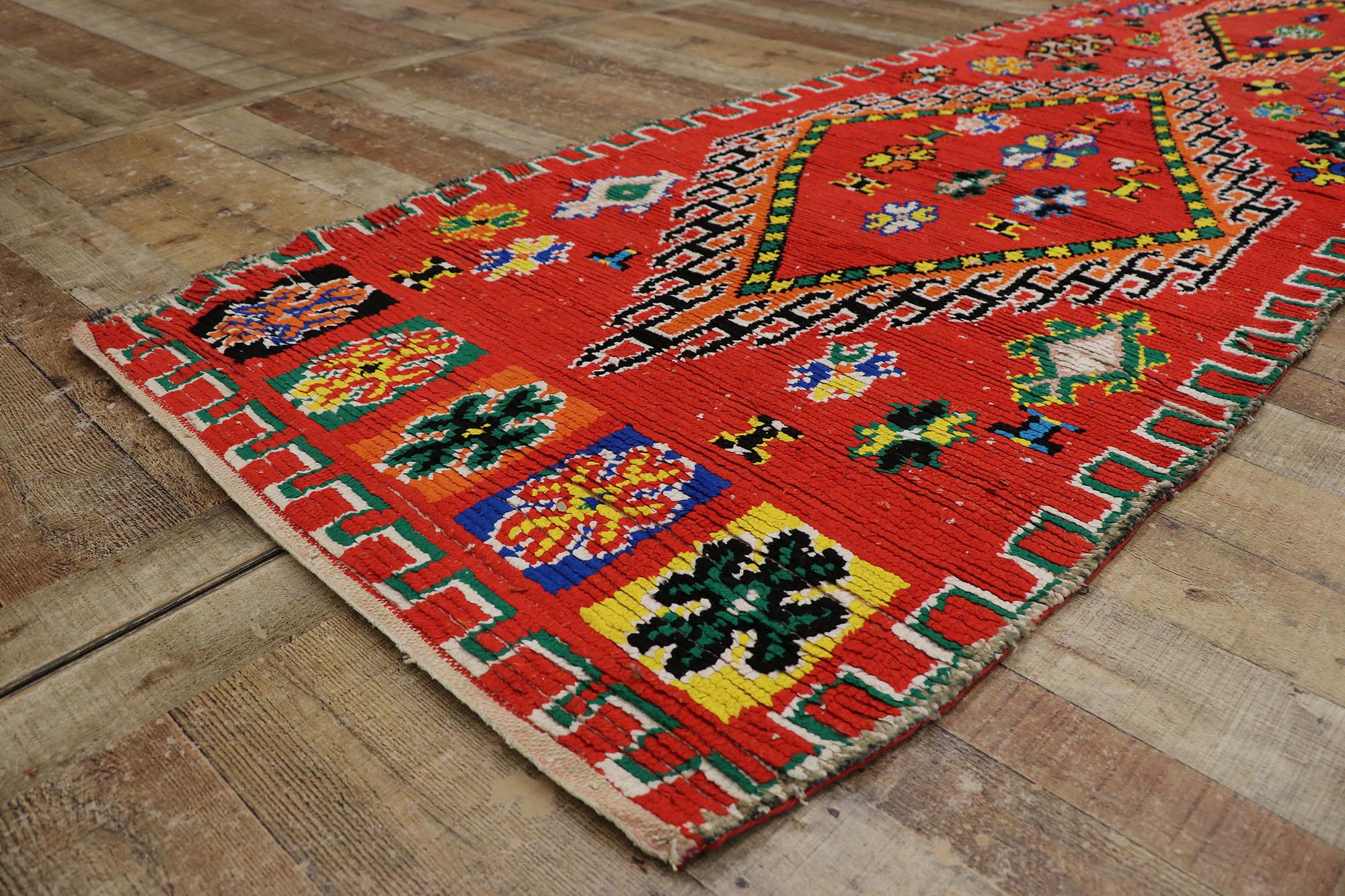 Wool Vintage Berber Red Moroccan Runner with Tribal Style For Sale