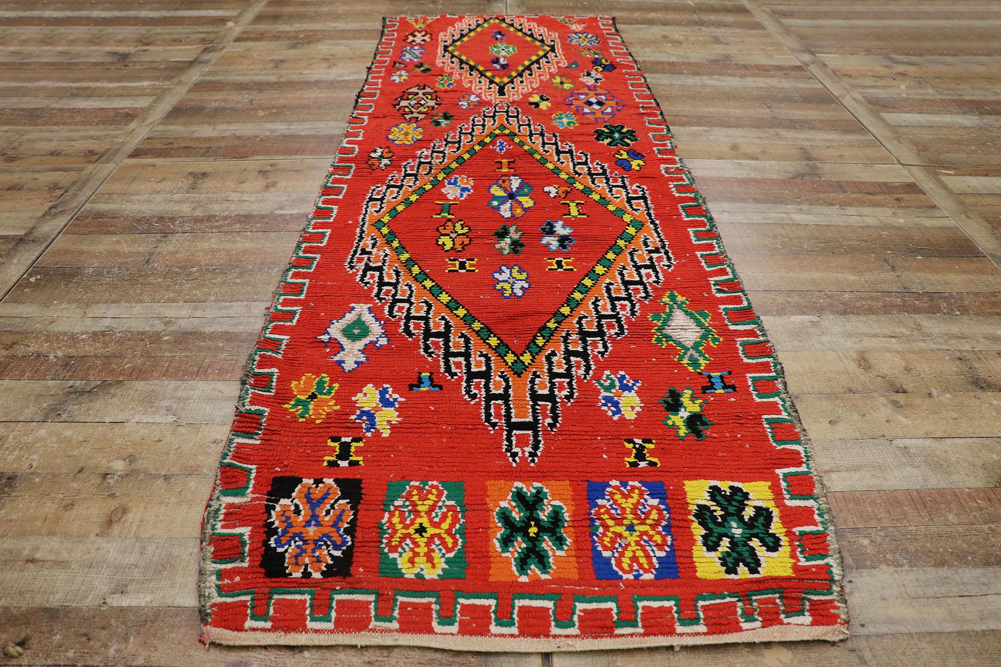 Vintage Berber Red Moroccan Runner with Tribal Style For Sale 1