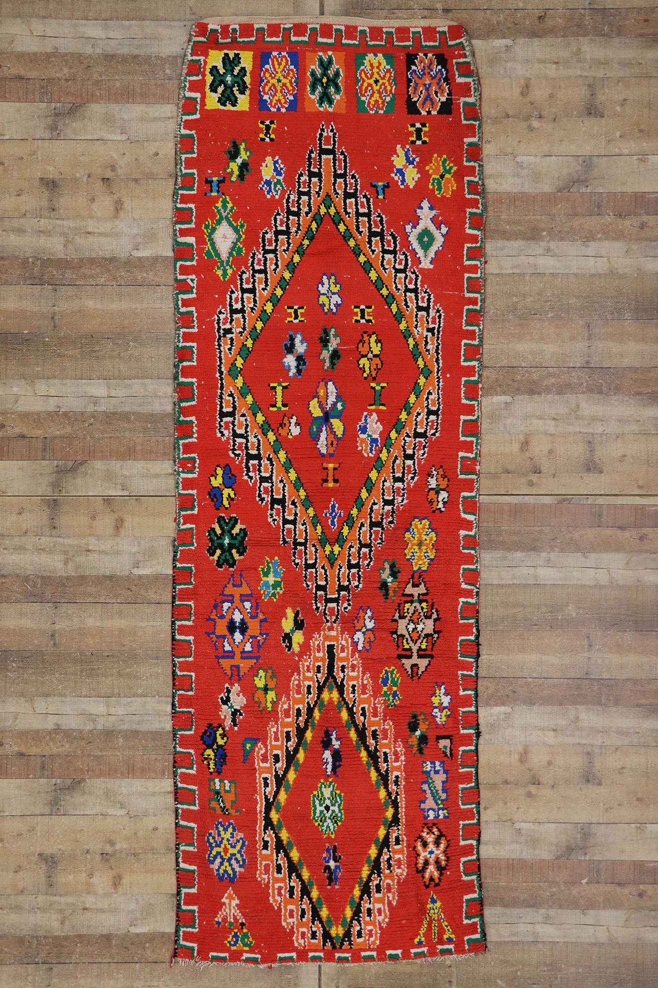 Vintage Berber Red Moroccan Runner with Tribal Style For Sale 2