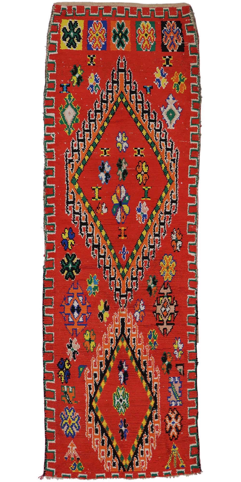 Vintage Berber Red Moroccan Runner with Tribal Style For Sale 3