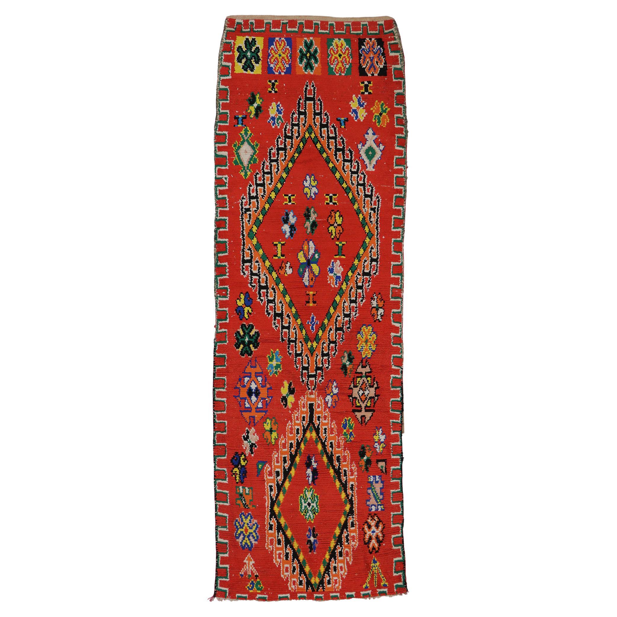 Tapis de couloir marocain rouge berbère vintage de style tribal