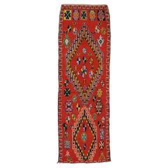 Vintage Berber Red Moroccan Runner with Tribal Style