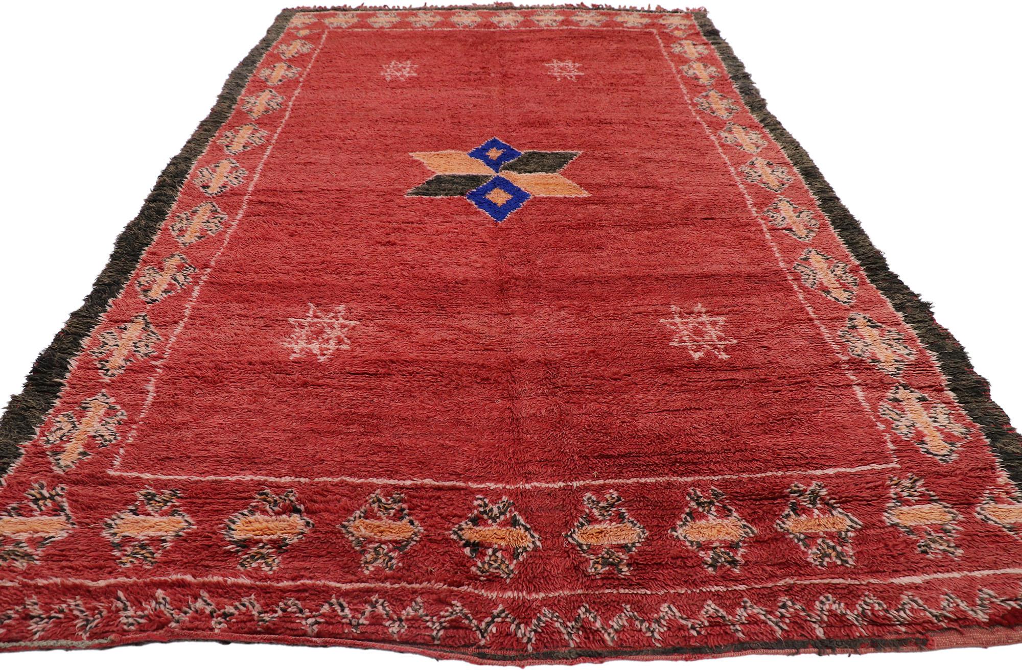 Bohemian Vintage Berber Taznakht Moroccan Rug, Midcentury Meets Tribal Enchantment For Sale