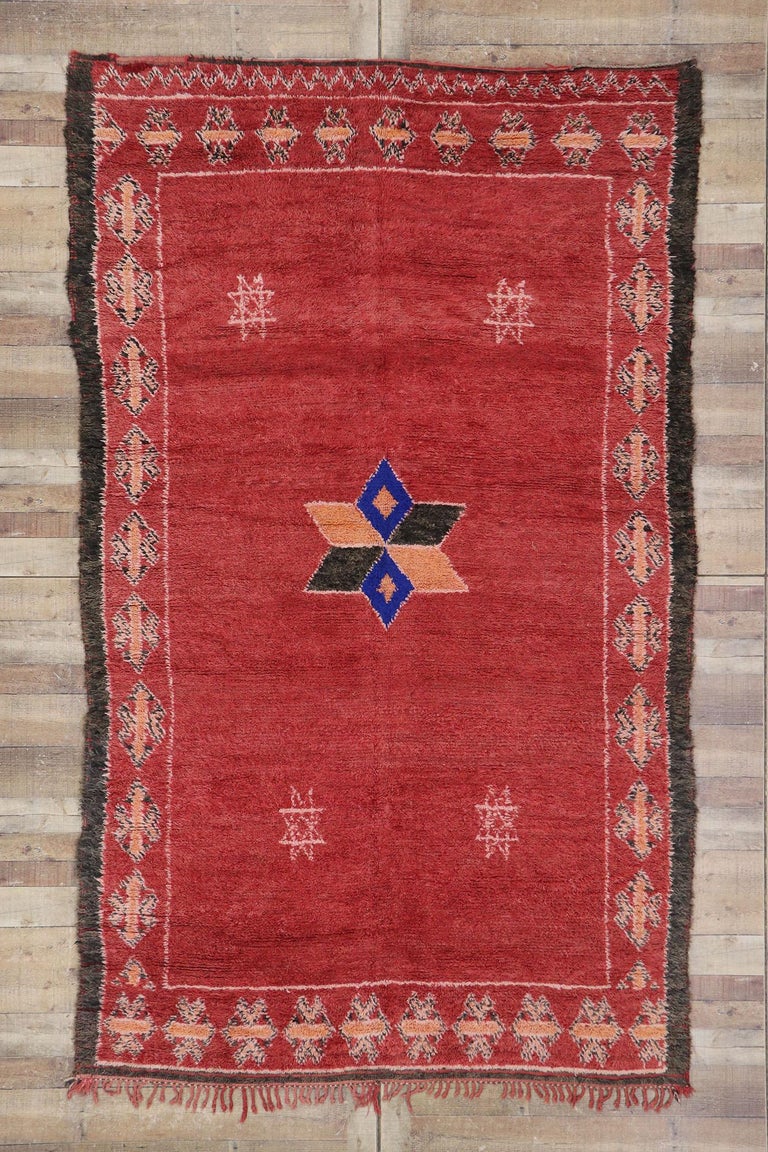Vintage Berber Red Moroccan Taznakht Rug For Sale 1