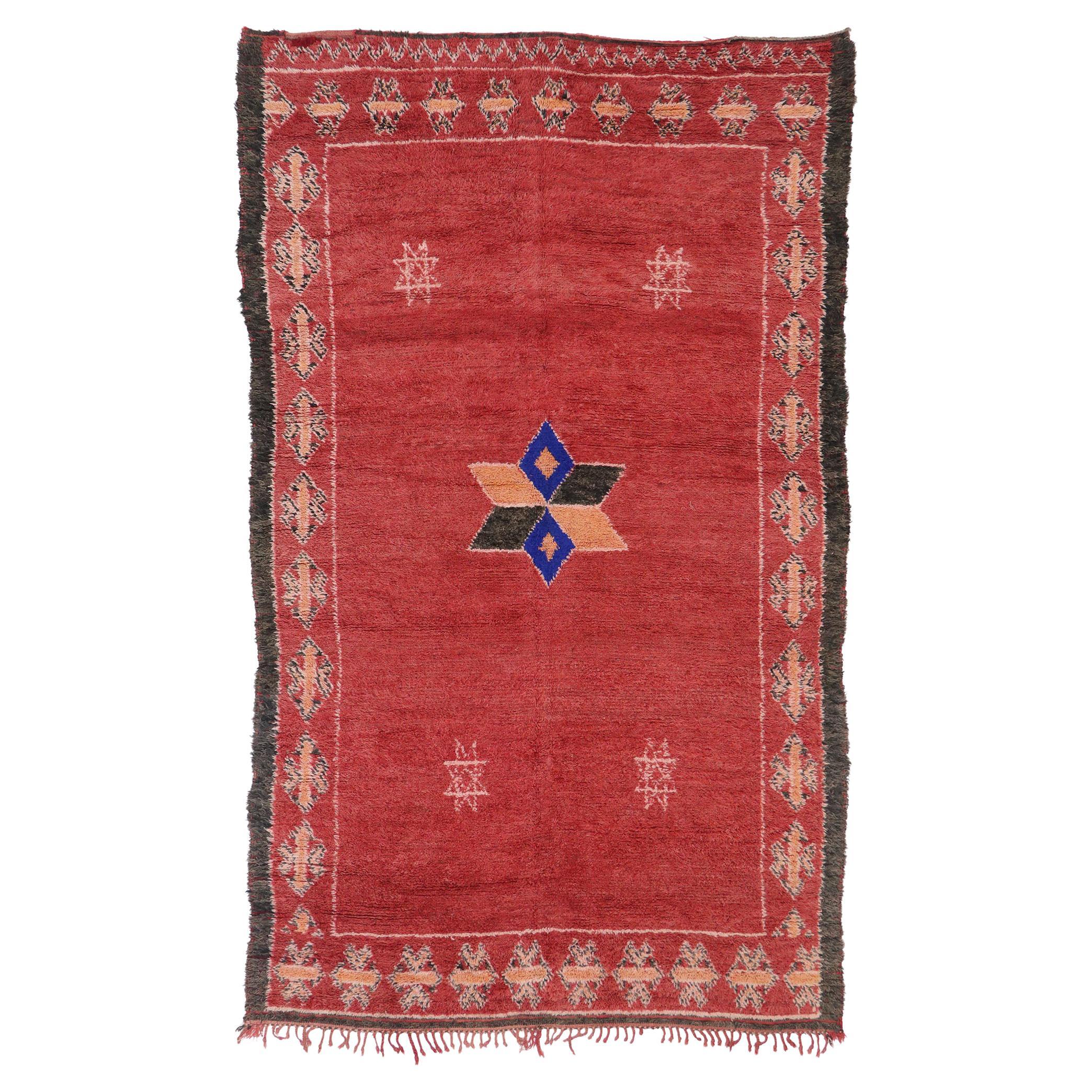 Vintage Berber Taznakht Moroccan Rug, Midcentury Meets Tribal Enchantment For Sale