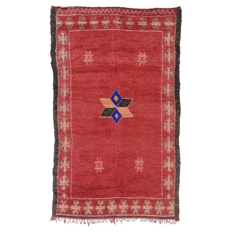 Vintage Berber Red Moroccan Taznakht Rug For Sale