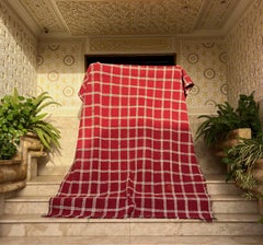 Vintage Berber Red Green Tartan Rug Large 1970s Handmade North African Christmas