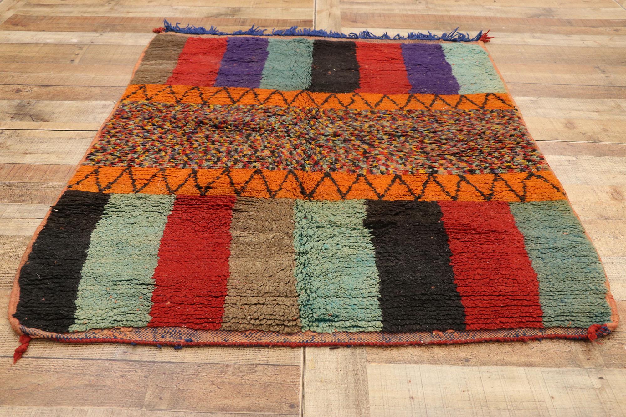 Wool Vintage Berber Moroccan Rug with Color Block Design For Sale