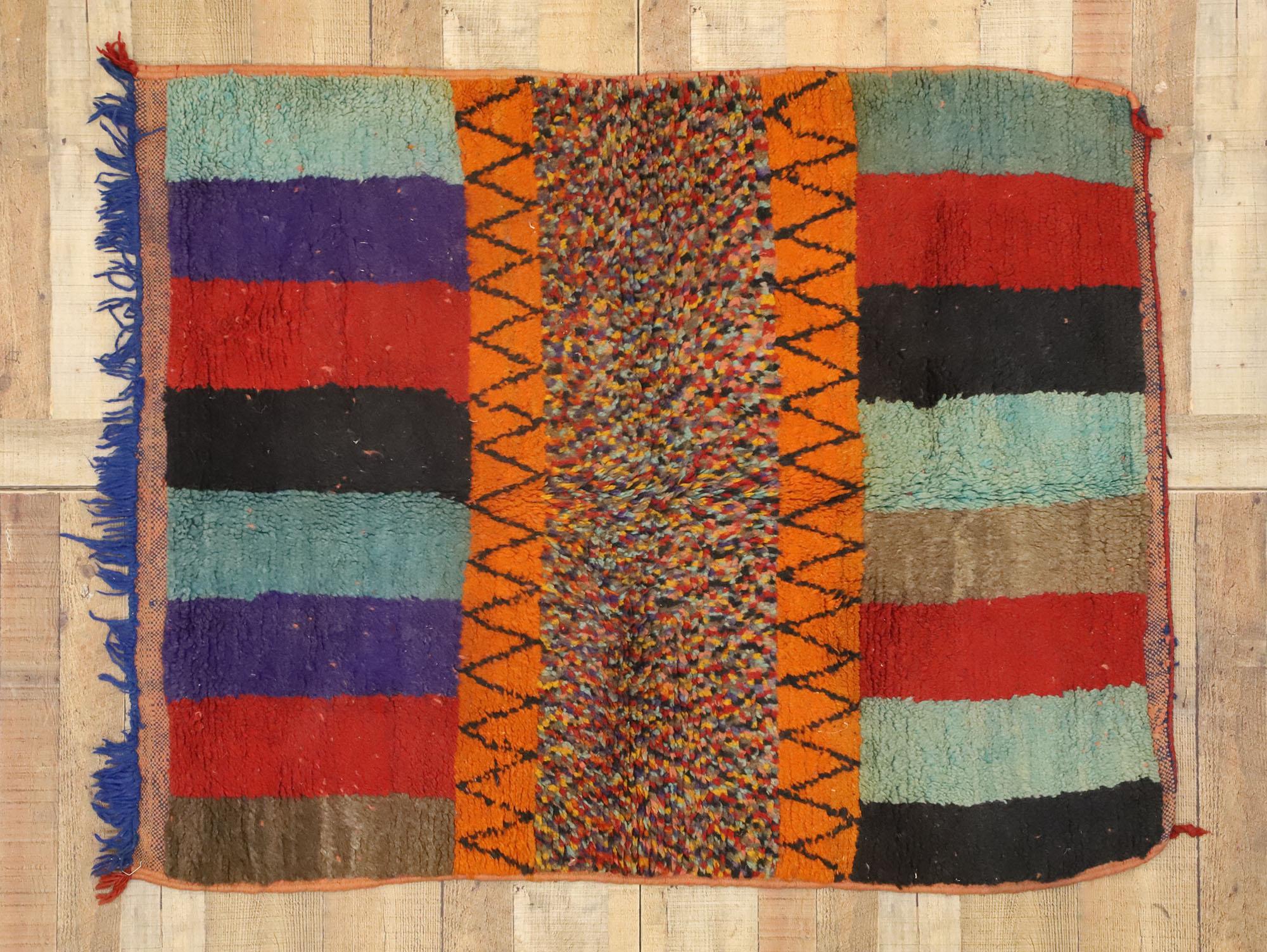 Vintage Berber Moroccan Rug with Color Block Design For Sale 1