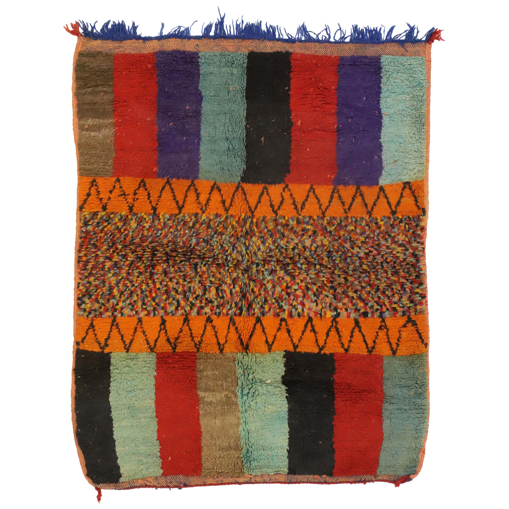 Vintage Berber Moroccan Rug with Color Block Design