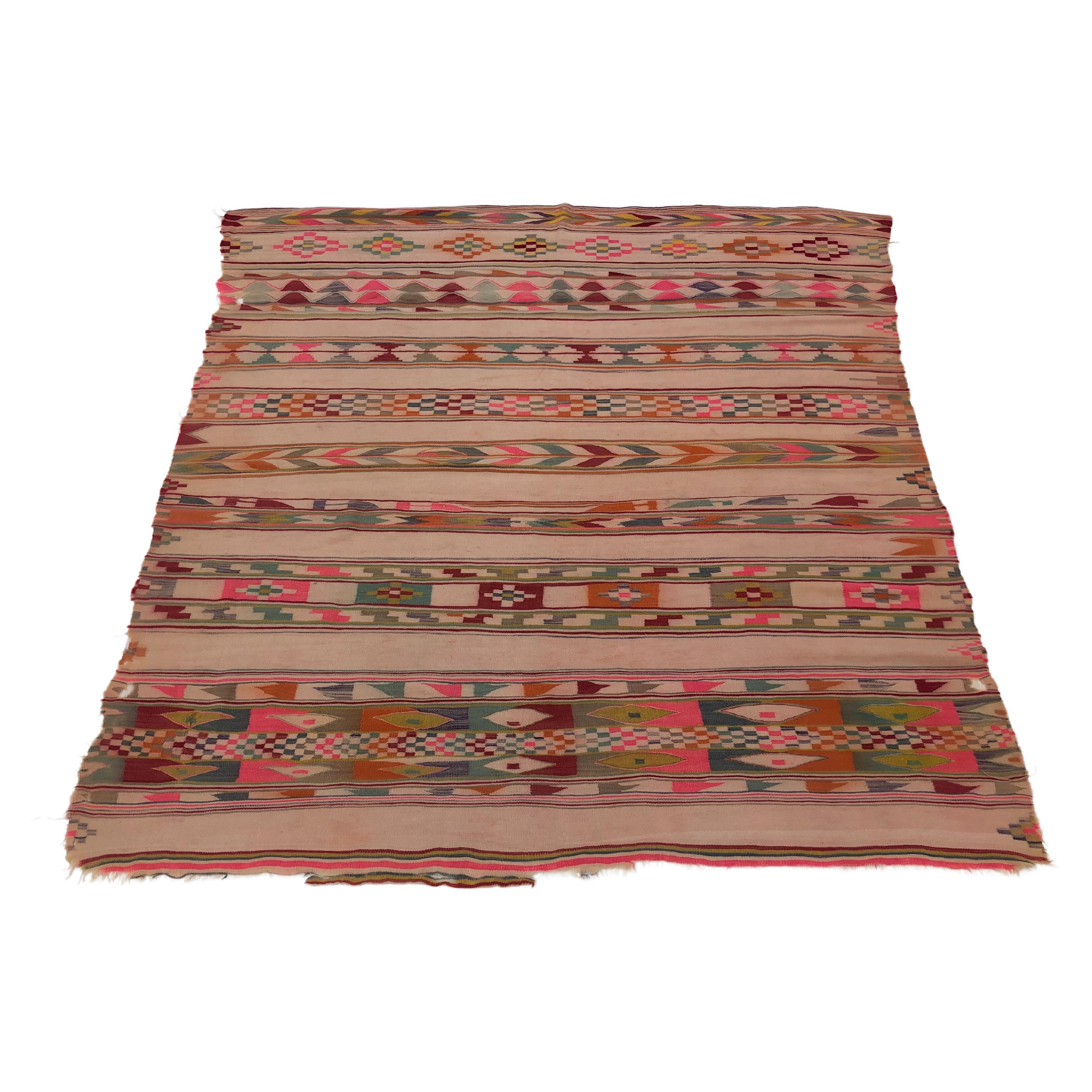 Tapis berbère vintage 1930 algérien multicolore géométrique fait main 190x193 cm