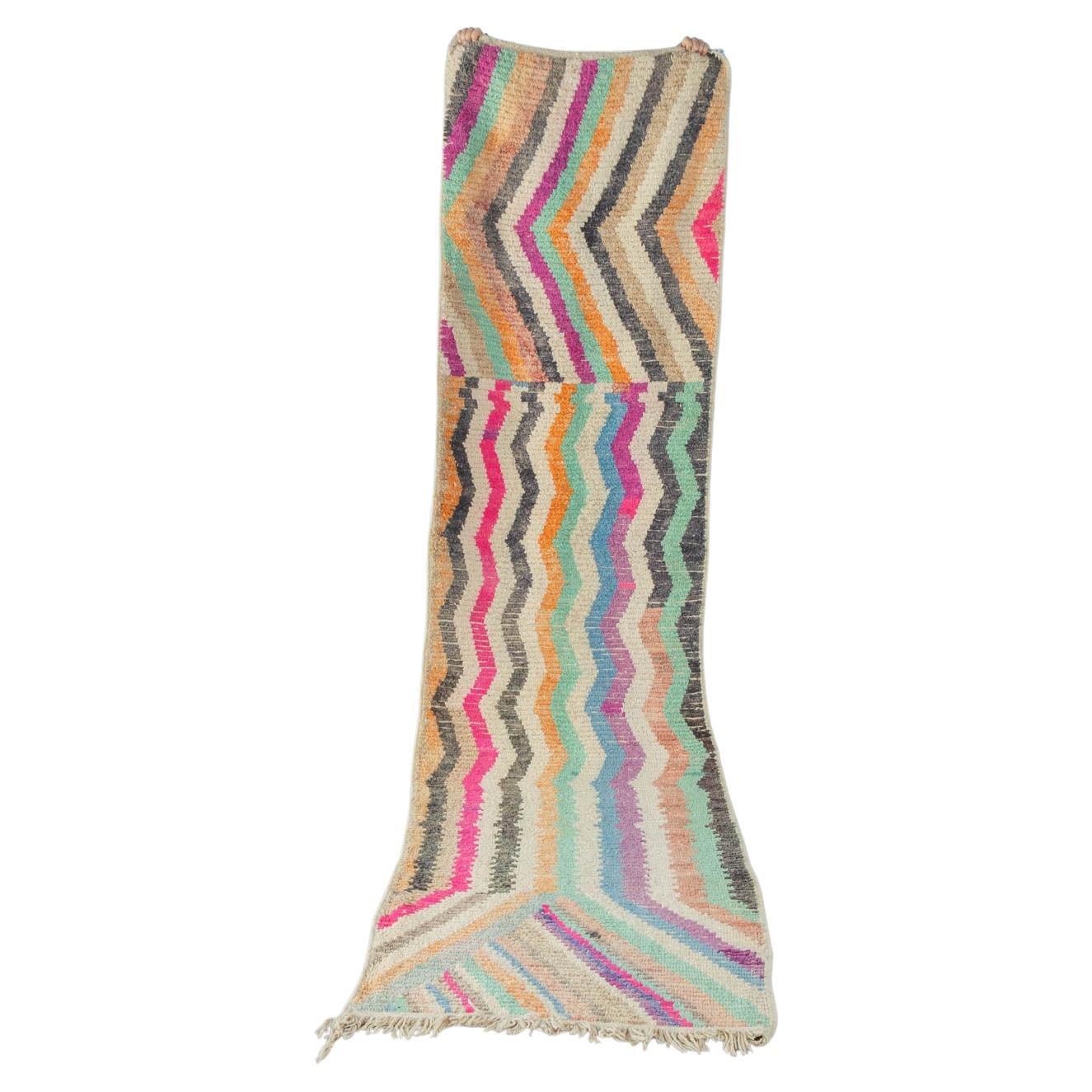 Vintage Berber Rug Runner 100% Wool Handmade For Sale