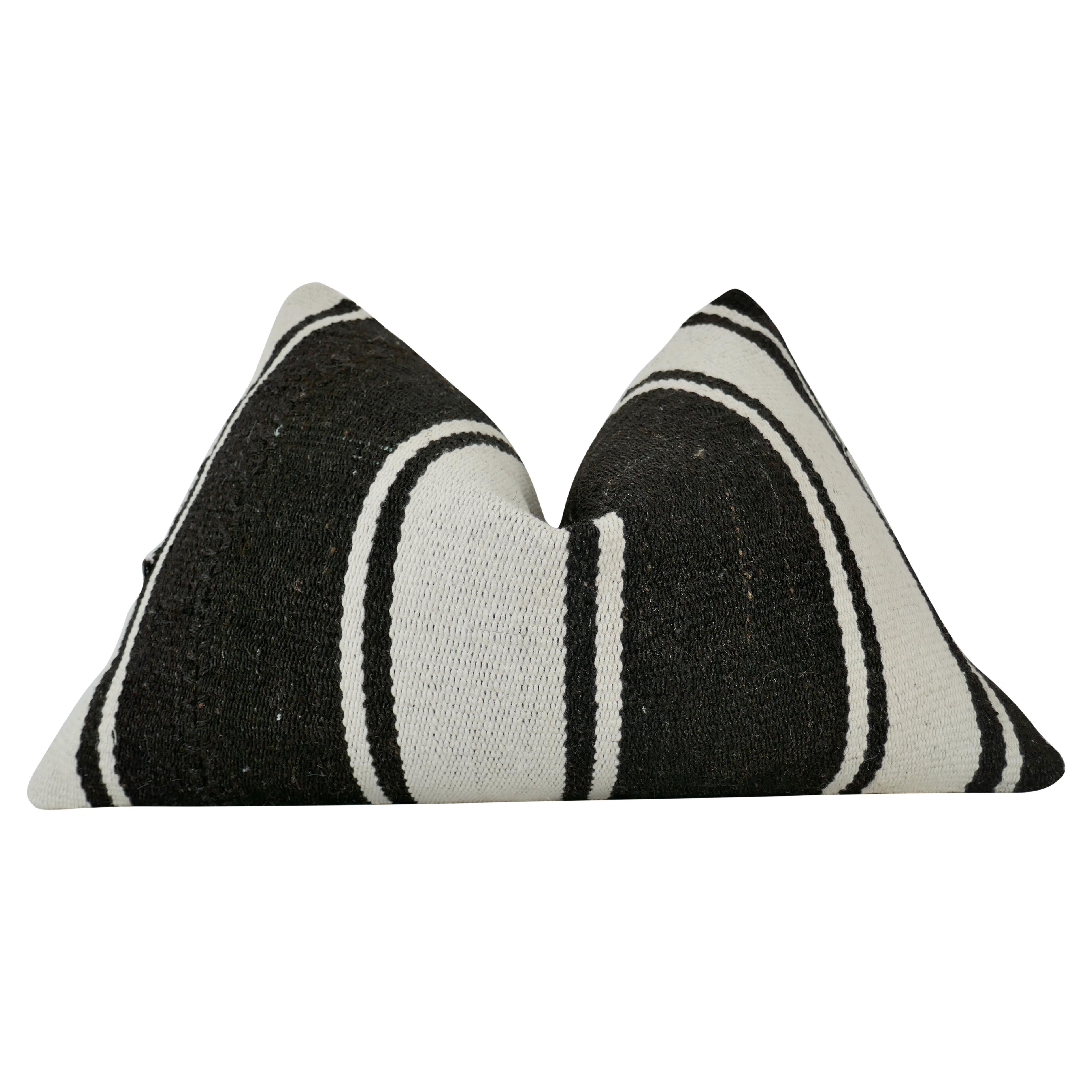 Vintage Berber Tribal Hand-Woven Kilim Hemp/Wool Pillow For Sale