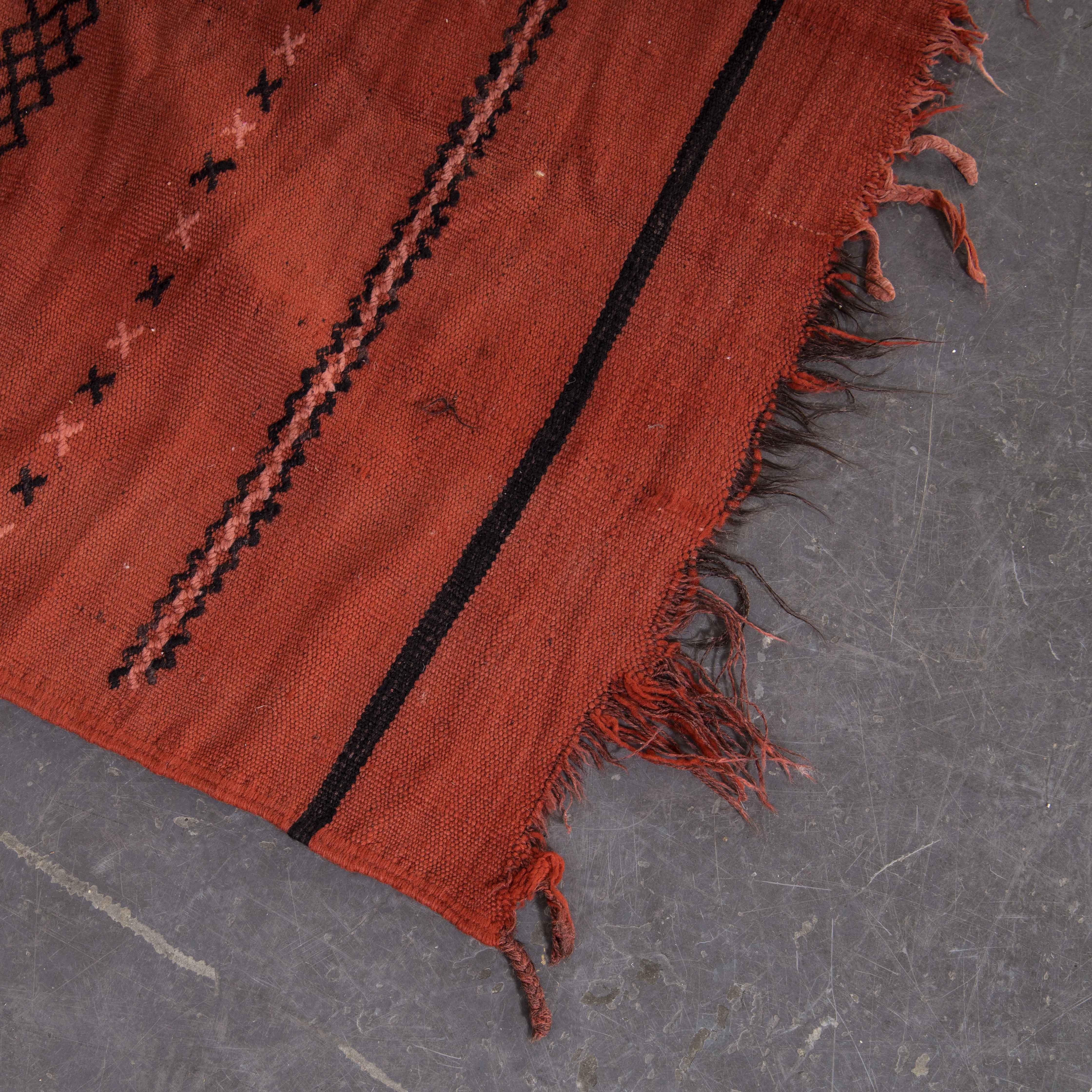 Cotton Vintage Berber Washed Red Solid Hanbel Rug For Sale