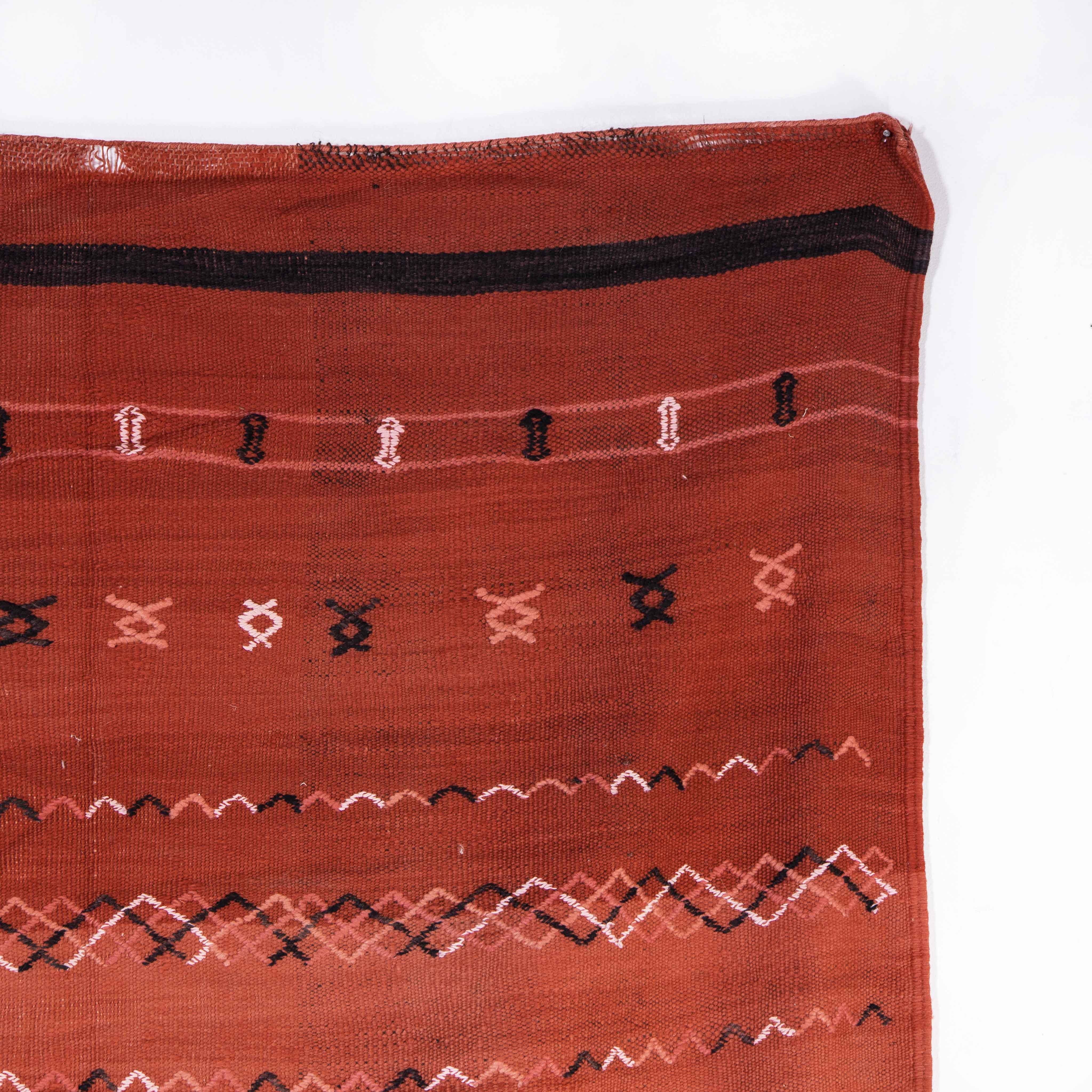 Vintage Berber Washed Red Solid Hanbel Rug For Sale 1