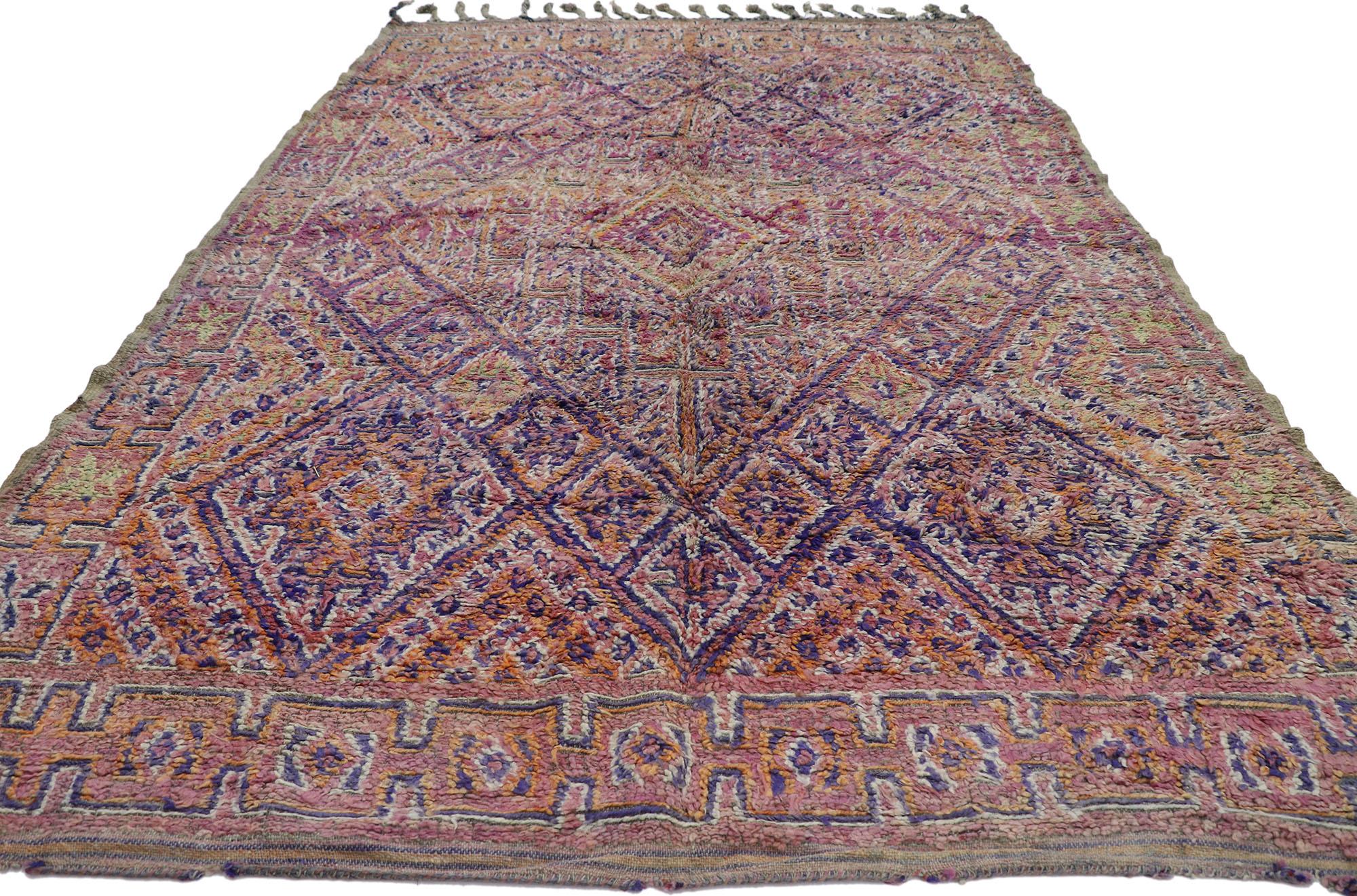 Hand-Knotted Vintage Berber Zayane Moroccan Rug with Bohemian Style For Sale