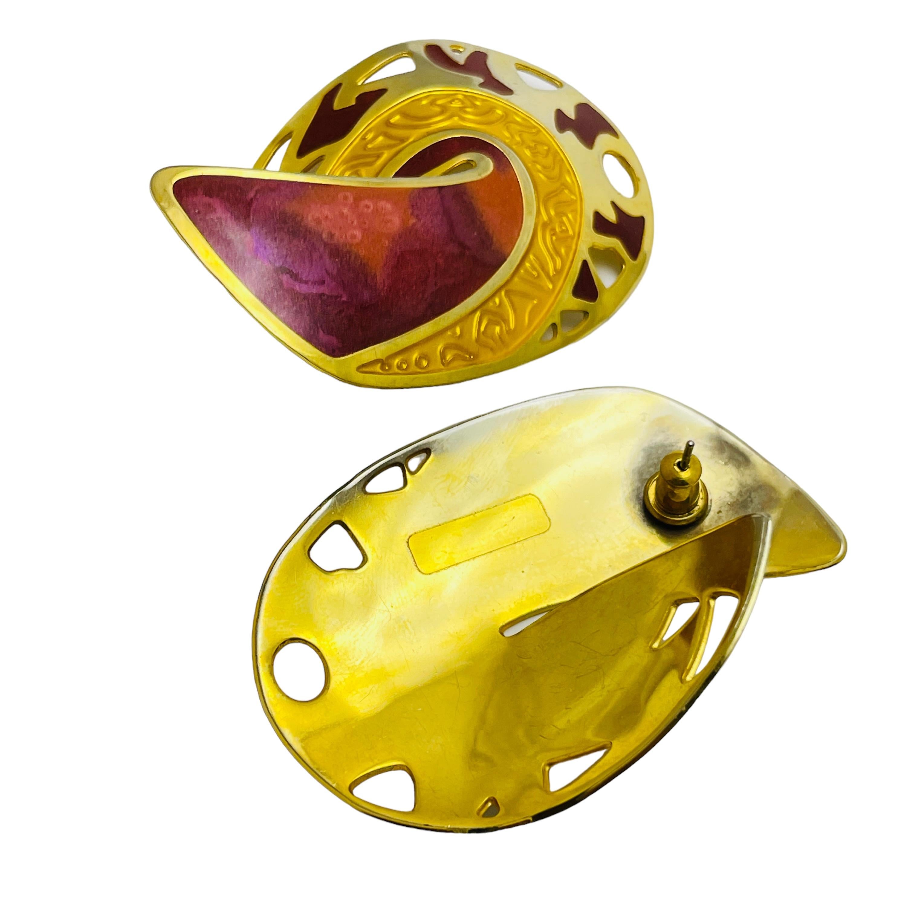 BEREBI signiert Gold-Emaille-Designer-Ohrringe im Zustand „Gut“ im Angebot in Palos Hills, IL