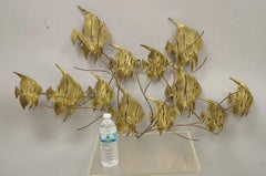 Vintage Bergasse Mid Century Modern Brass Metal "School of Fish" Wall Sculpture