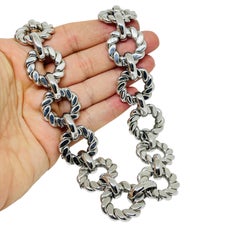 Vintage BERGERE signiert Silber Ton Designer Kette massiv Halskette