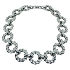 Vintage BERGERE signiert Silber Ton Designer Kette massiv Halskette