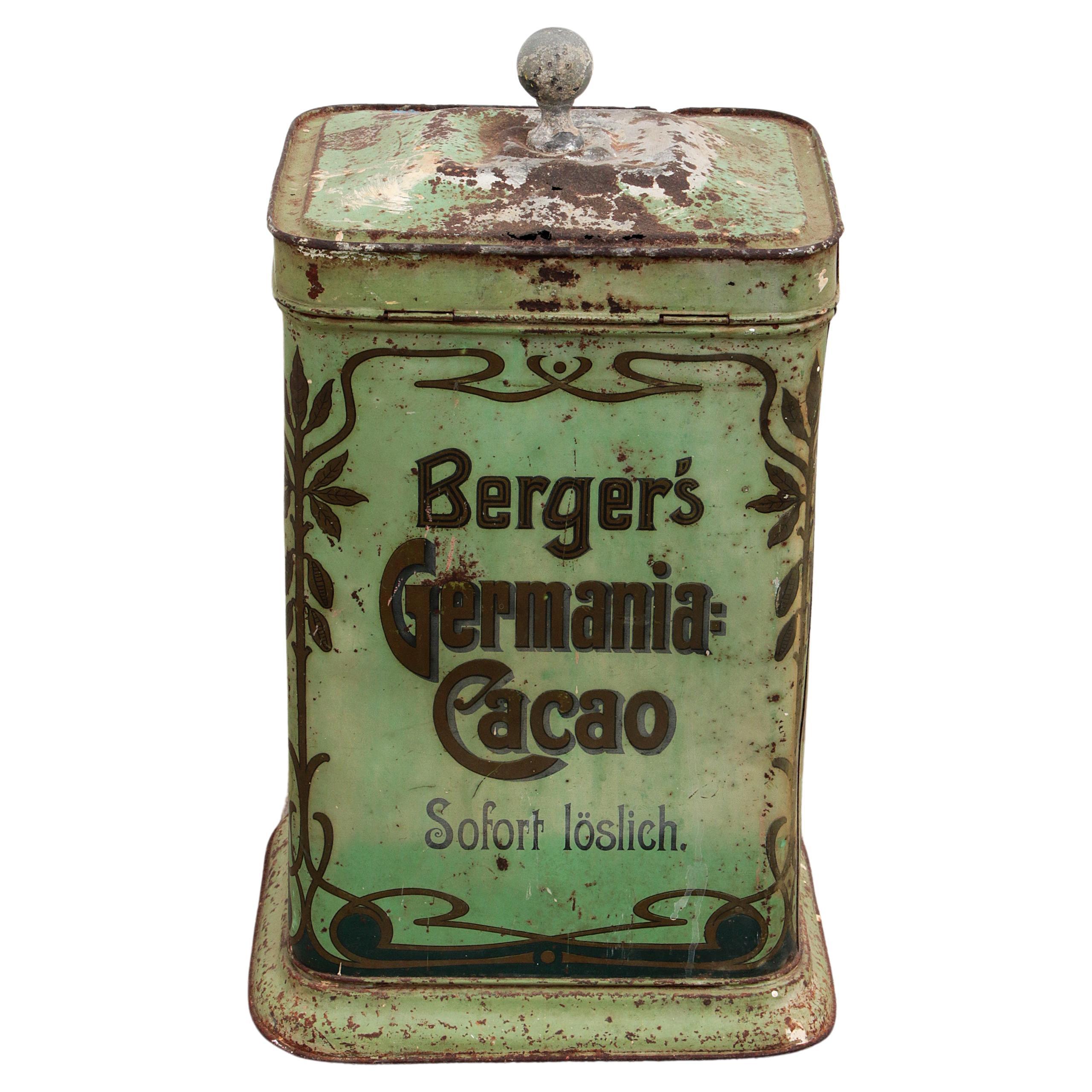 Étain de rangement Germania-Cacao de Berger 1900-1930 en vente