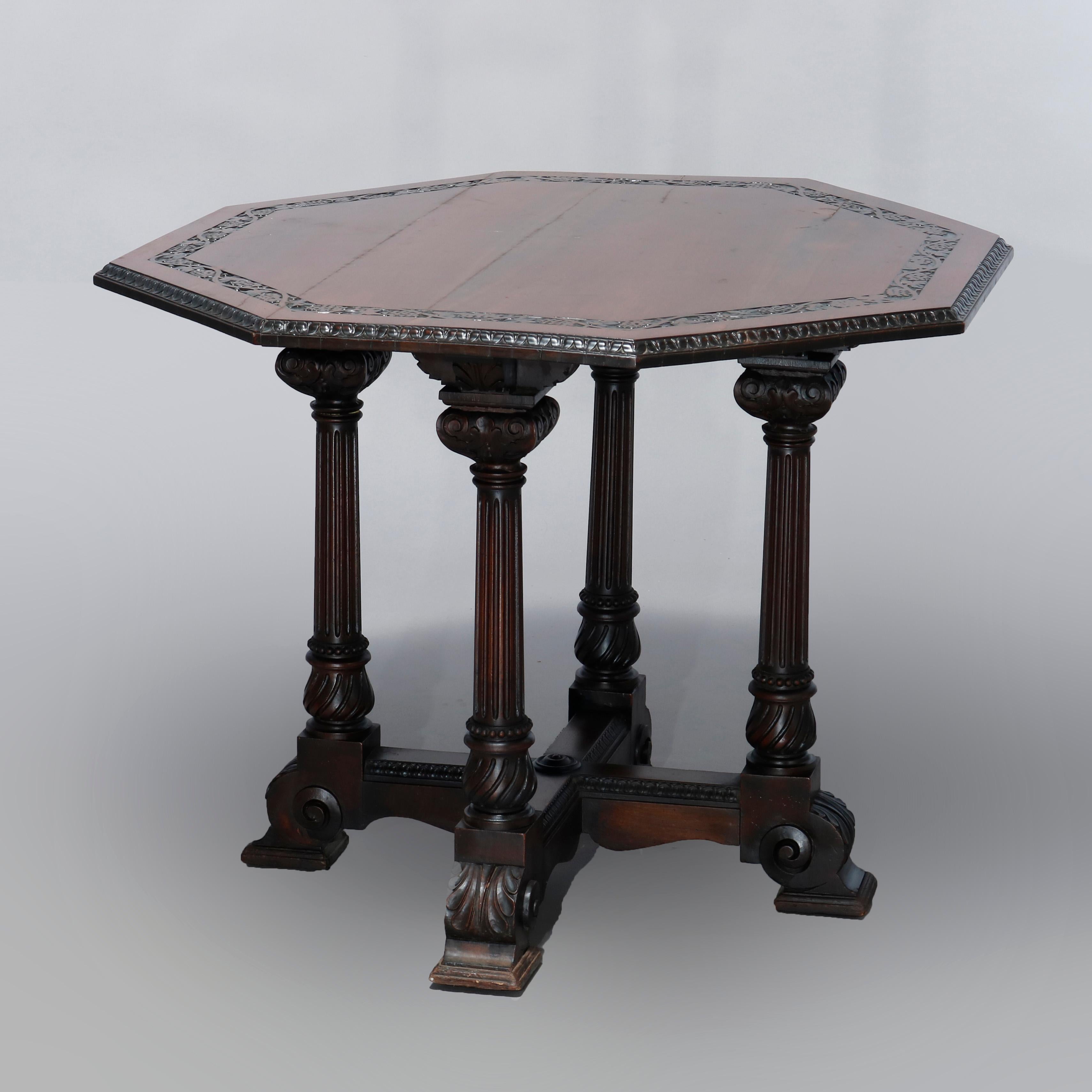 Vintage Berkey & Gay School Carved Walnut Grape & Vine Center Table, Circa 1930 In Good Condition For Sale In Big Flats, NY