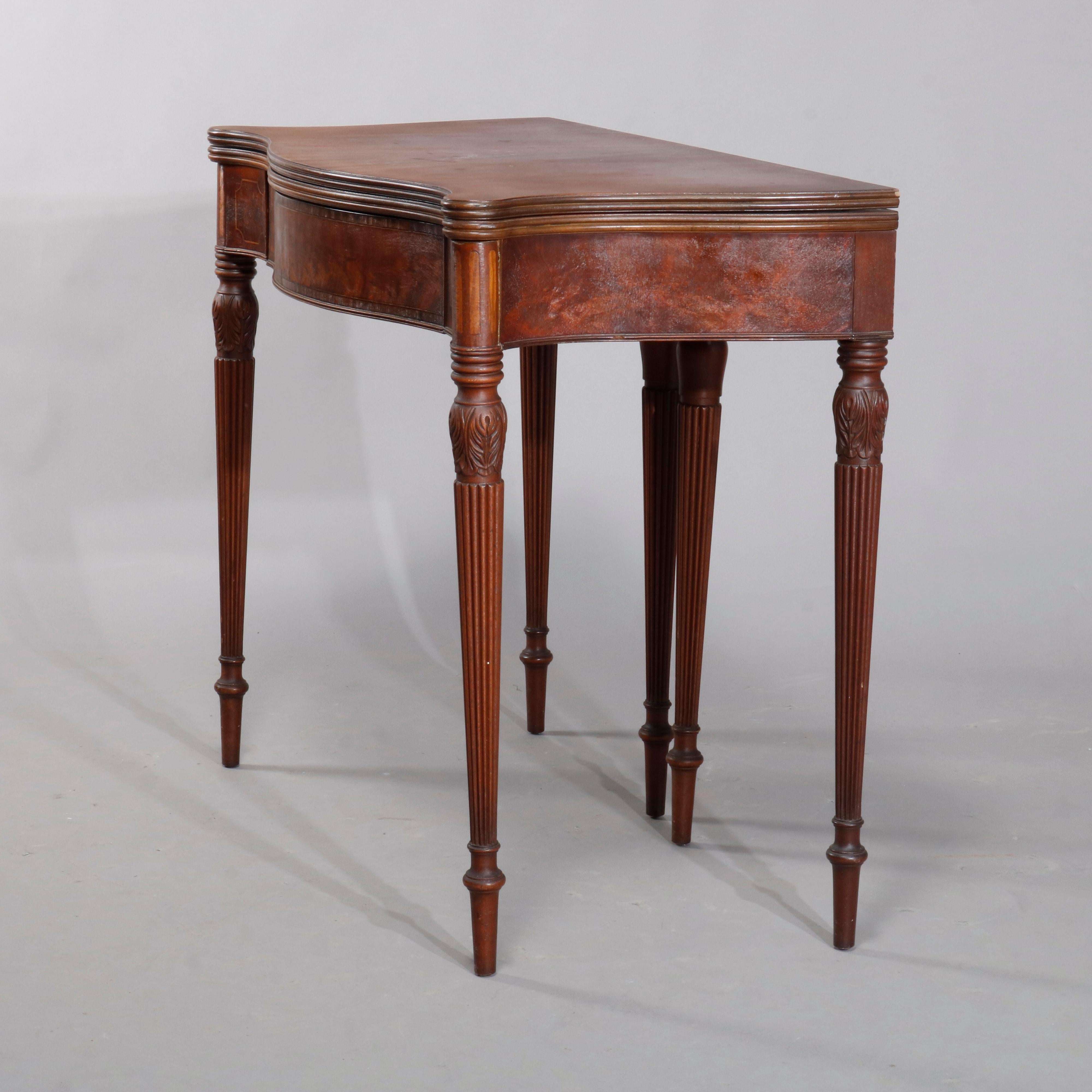 American Berkey & Gay Sheraton Style Mahogany Satinwood Banded Game Table, circa 1930