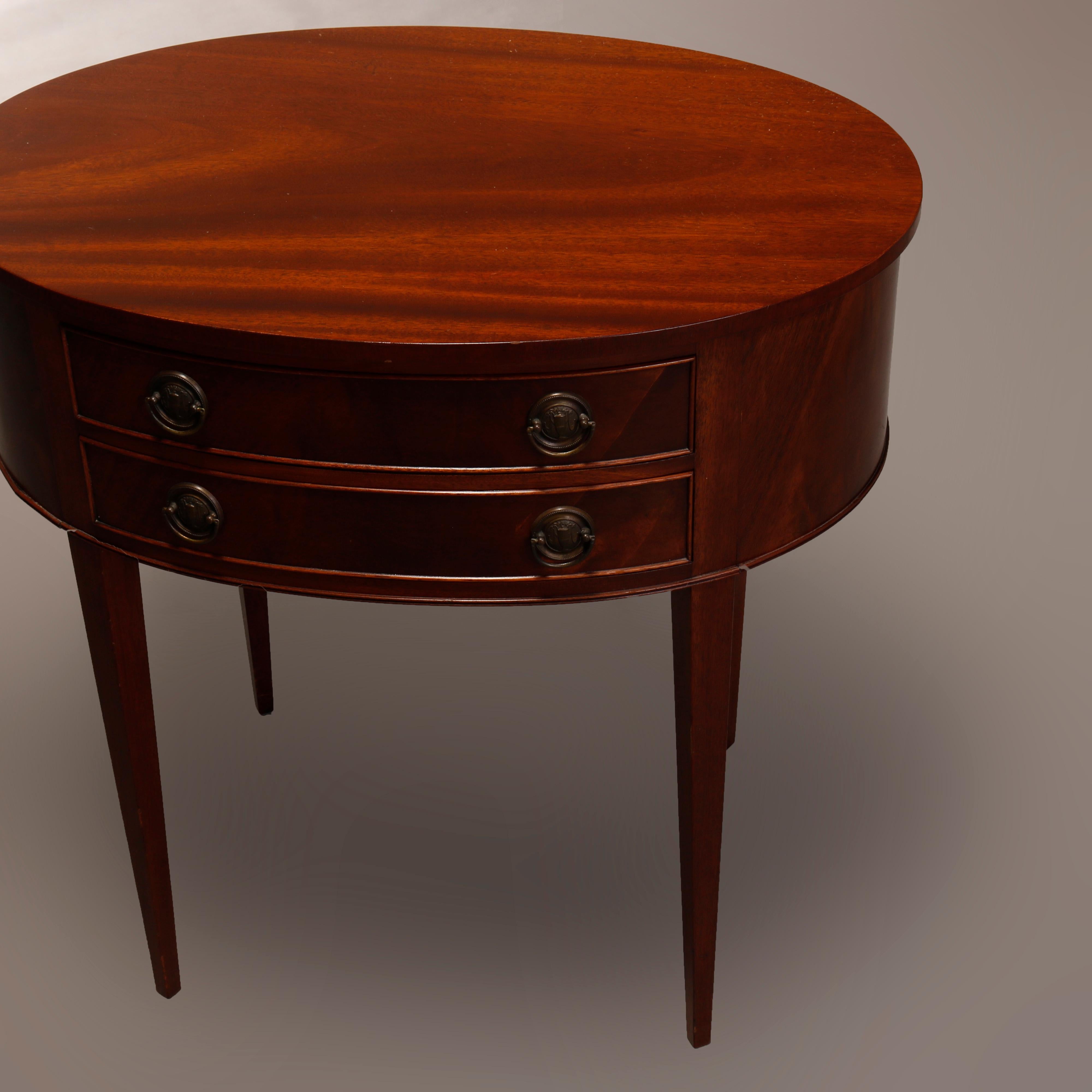 20th Century Vintage Berkey & Gay Style Flame Mahogany Hepplewhite Oval Side Table circa 1940