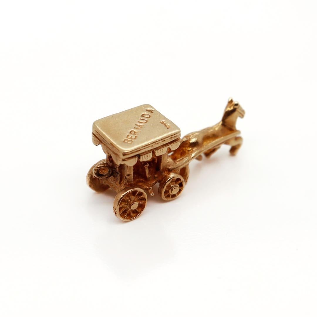 Vintage Bermuda 10k Gold Charm of a Horse Drawn Carriage For Sale 6