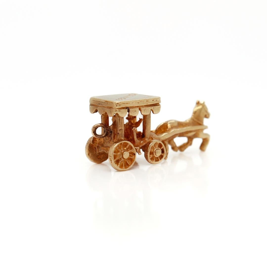 Vintage Bermuda 10k Gold Charm of a Horse Drawn Carriage For Sale 2