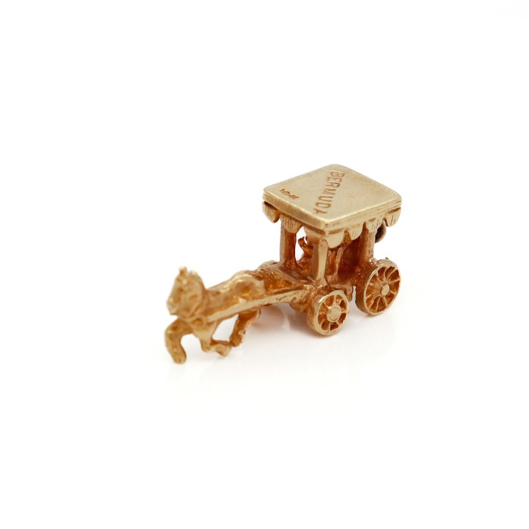 Vintage Bermuda 10k Gold Charm of a Horse Drawn Carriage For Sale 4